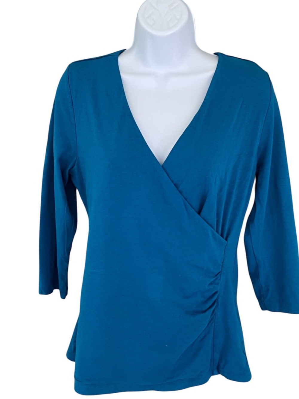 Soft Surroundings Alyssa knit top, size small in teal blue.